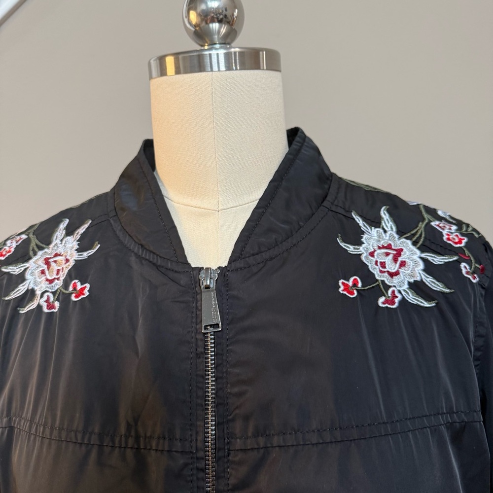 BCBGeneration Black Varsity Jacket with Floral Embroidery, Large, UGC - Picture 2 of 12